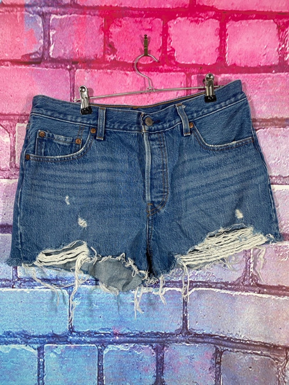 Levi’s 501 Denim Shorts Womens W30 Distressed Cutoff Medium Wash